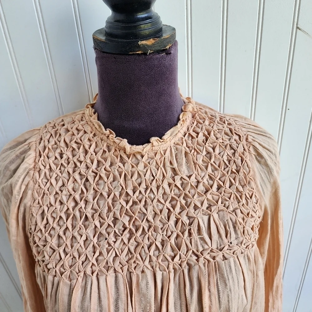 Zara Girls Long Sleeve Textured Top Babydoll Blouse Cream Blush Pink Sz 13-14